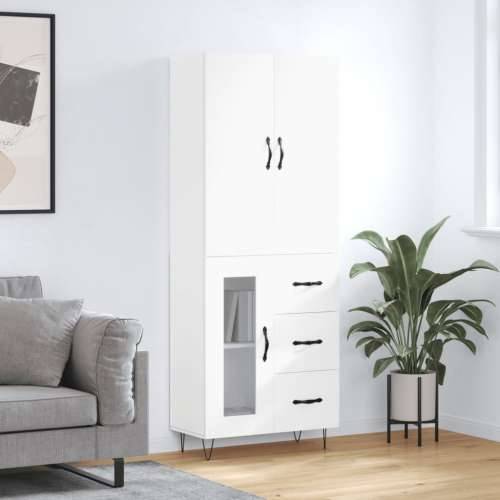 Visoka komoda bijela 69,5x34x180 cm konstruirano drvo - Bijela 1 1 staklena vrata 3 ladice Cijena