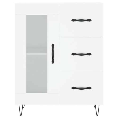 Visoka komoda bijela 69,5x34x180 cm konstruirano drvo - Bijela 1 1 staklena vrata 3 ladice Cijena