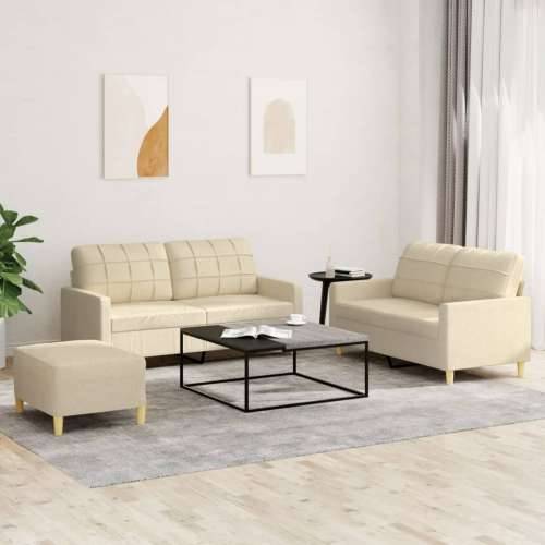 3-dijelni set sofa s jastucima krem od tkanine - Krema s jastučićima i tabureom Cijena