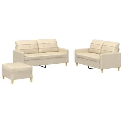 3-dijelni set sofa s jastucima krem od tkanine - Krema s jastučićima i tabureom Cijena