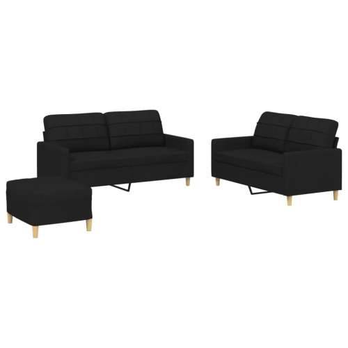 3-dijelni set sofa s jastucima crni od tkanine - Crna s jastučićima i tabureom Cijena