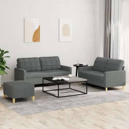 3-dijelni set sofa s jastucima tamnosivi od tkanine - Tamno siva s jastučićima i tabureom Cijena