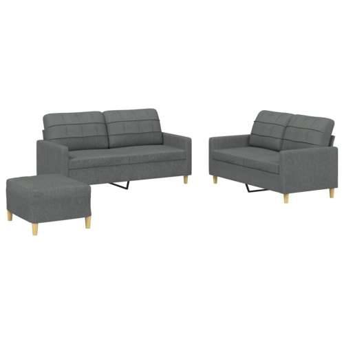 3-dijelni set sofa s jastucima tamnosivi od tkanine - Tamno siva s jastučićima i tabureom Cijena