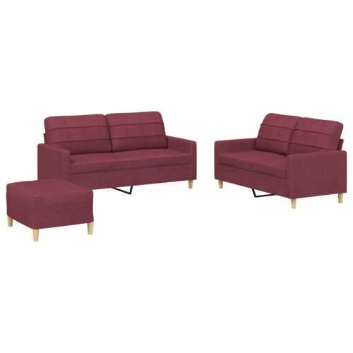 3-dijelni set sofa s jastucima crvena boja vina od tkanine - boja crnog vina s jastučićima i tabureom Cijena