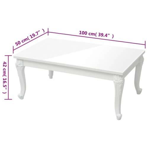 Stolić za kavu sjajni bijeli 100 x 50 x 42 cm konstruirano drvo - 100 x 50 x 42 cm 1 Cijena