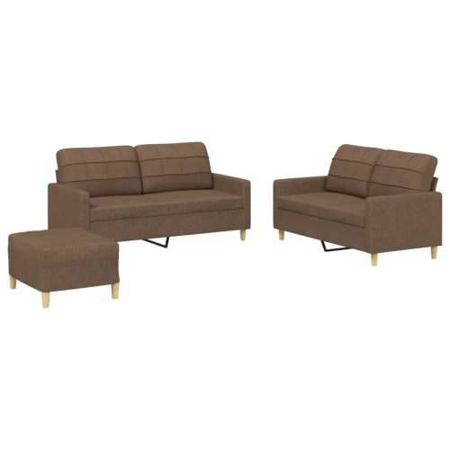 3-dijelni set sofa s jastucima smeđi od tkanine - Smeđa s jastučićima i tabureom Cijena