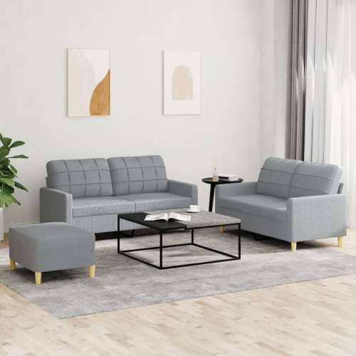 3-dijelni set sofa s jastucima svjetlosivi od tkanine - Svjetlosiva s jastučićima i tabureom Cijena