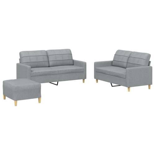 3-dijelni set sofa s jastucima svjetlosivi od tkanine - Svjetlosiva s jastučićima i tabureom Cijena