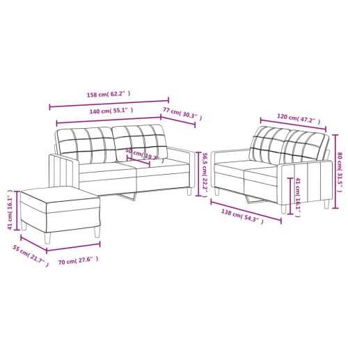 3-dijelni set sofa s jastucima svjetlosivi od tkanine - Svjetlosiva s jastučićima i tabureom Cijena