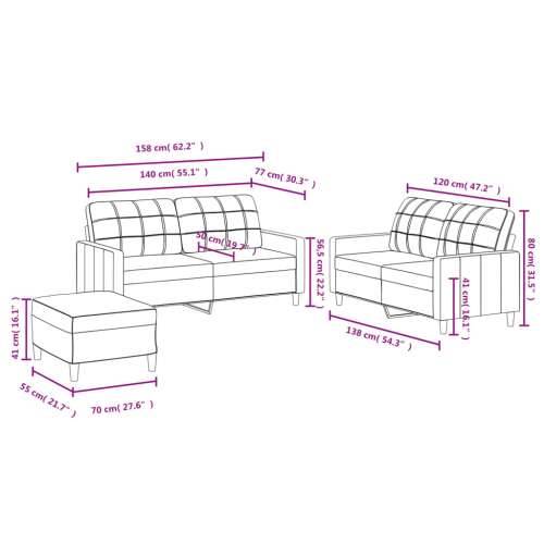 3-dijelni set sofa s jastucima smeđesivi od tkanine - Sivo-smeđa s jastučićima i tabureom Cijena