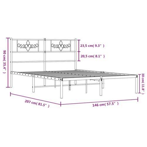Metalni okvir za krevet s uzglavljem crni 140x200 cm - Crna 140 x 200 cm s uzglavljem Cijena