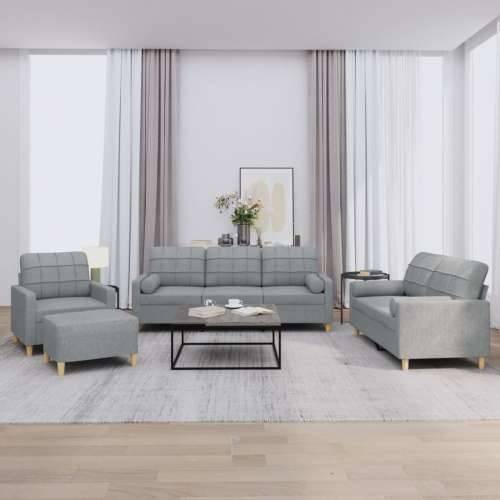 4-dijelni set sofa s jastucima svjetlosivi od tkanine - Svjetlosiva s jastucima i tabureom Cijena