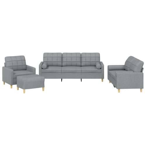 4-dijelni set sofa s jastucima svjetlosivi od tkanine - Svjetlosiva s jastucima i tabureom Cijena