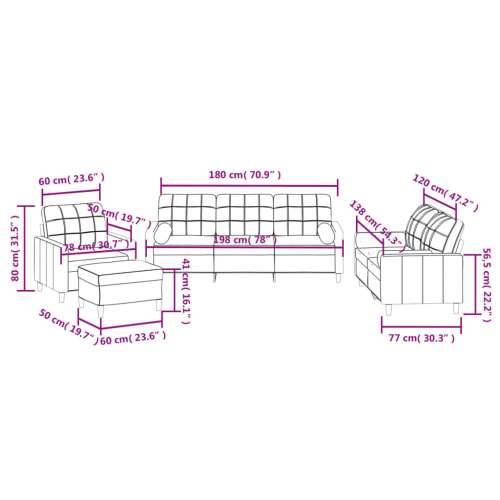 4-dijelni set sofa s jastucima svjetlosivi od tkanine - Svjetlosiva s jastucima i tabureom Cijena