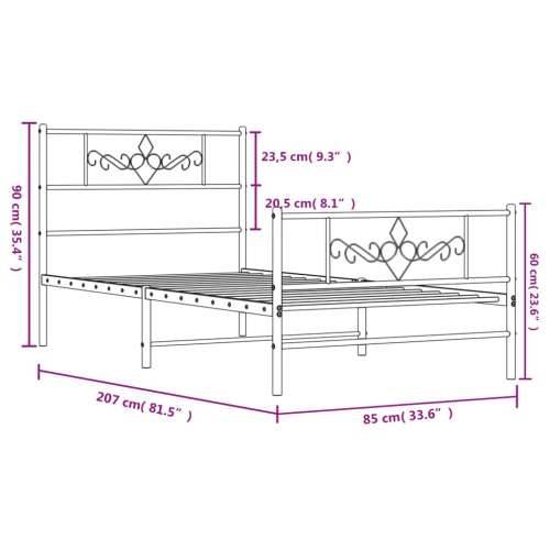 Metalni okvir kreveta uzglavlje i podnožje crni 80x200 cm - Crna 80 x 200 cm s uzglavljem i podnožjem Cijena