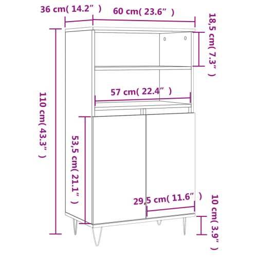 Visoka komoda dimljenog hrasta 60x36x110 cm konstruiranog drva - Dimljeni hrast 1 Cijena