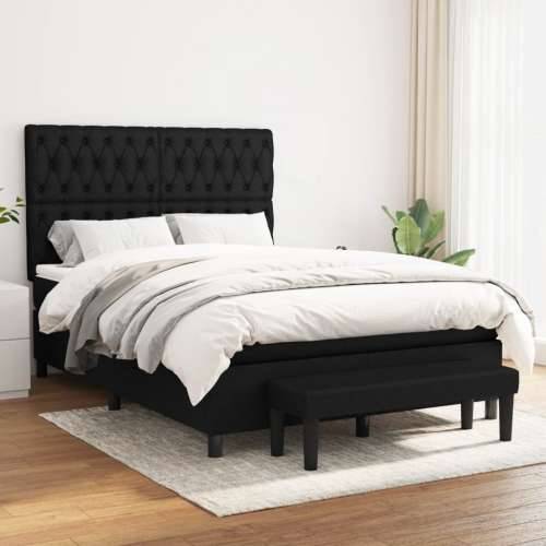 Krevet s oprugama i madracem crni 140 x 190 cm od tkanine - Crna 140 x 190 cm Dizajn s gumbima Cijena