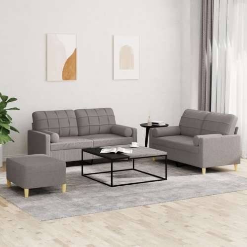 3-dijelni set sofa s jastucima smeđesivi od tkanine - Sivo-smeđa s jastucima i tabureom Cijena