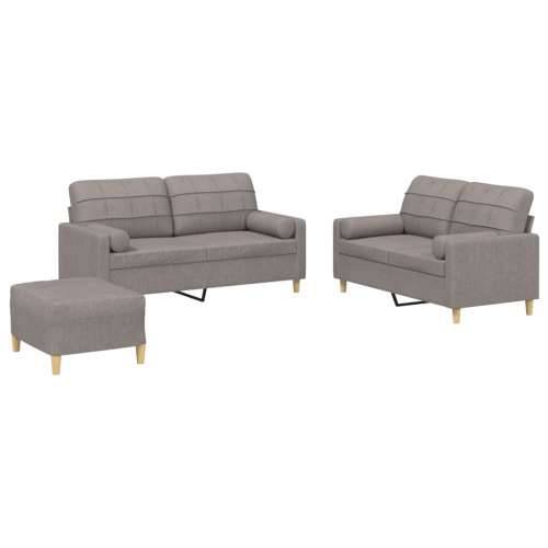 3-dijelni set sofa s jastucima smeđesivi od tkanine - Sivo-smeđa s jastucima i tabureom Cijena