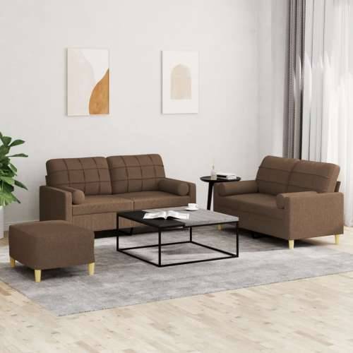 3-dijelni set sofa s jastucima smeđi od tkanine - Smeđa s jastucima i tabureom Cijena