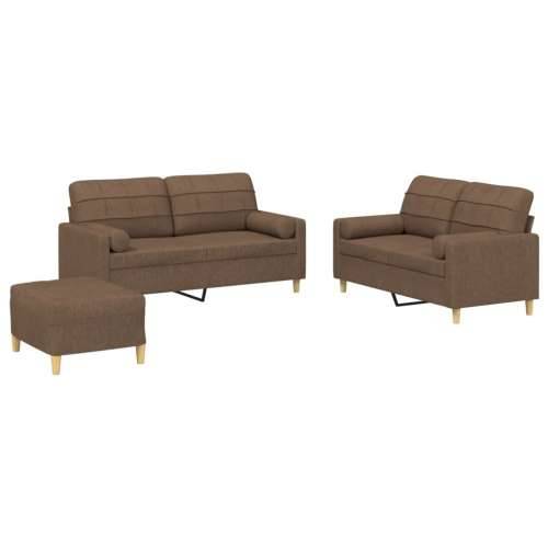 3-dijelni set sofa s jastucima smeđi od tkanine - Smeđa s jastucima i tabureom Cijena
