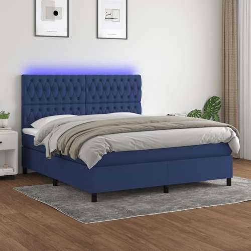 Krevet box spring s madracem LED plavi 180x200 cm od tkanine - Plava 180 x 200 cm Dizajn s gumbima Cijena