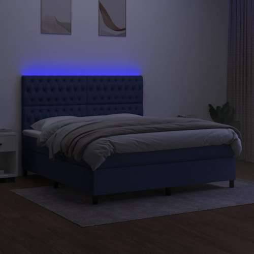 Krevet box spring s madracem LED plavi 180x200 cm od tkanine - Plava 180 x 200 cm Dizajn s gumbima Cijena