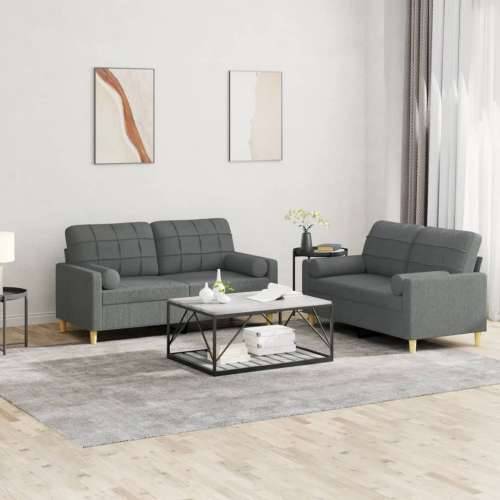 2-dijelni set sofa s jastucima tamnosivi od tkanine - Tamno siva s jastučićima Cijena