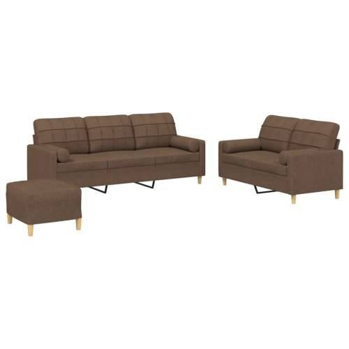 3-dijelni set sofa s jastucima smeđi od tkanine - Smeđa s jastucima i tabureom Cijena