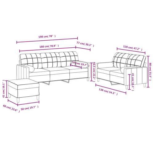 3-dijelni set sofa s jastucima smeđi od tkanine - Smeđa s jastucima i tabureom Cijena