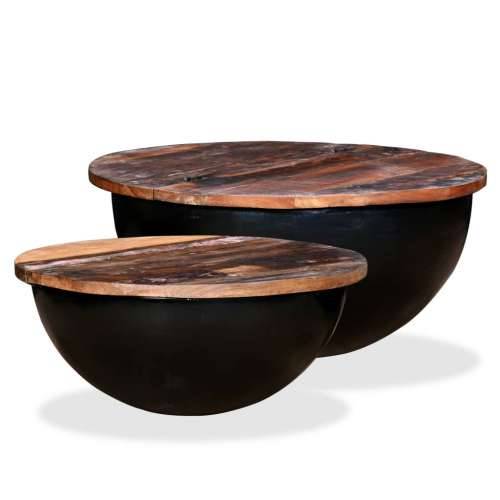 Set Stolića za Kavu 2 kom Masivno Obnovljeno Drvo Crni Oblik Zdjele Cijena