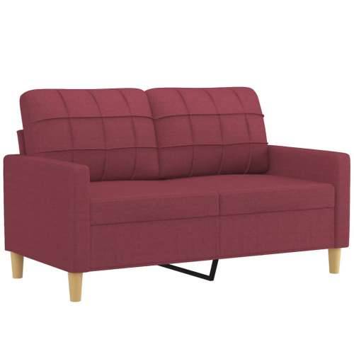 3-dijelni set sofa s jastucima crvena boja vina od tkanine - boja crnog vina s jastucima i tabureom Cijena