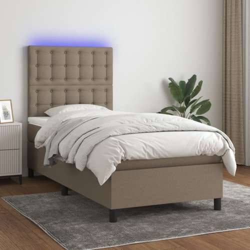 Krevet box spring s madracem LED smeđesivi 90x190 cm tkanina - Sivo-smeđa 90 x 190 cm gumbi Cijena