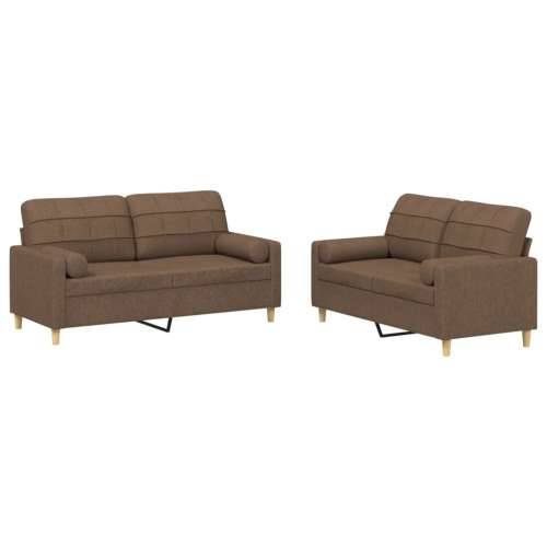 2-dijelni set sofa s jastucima smeđi od tkanine - Smeđa s jastučićima Cijena