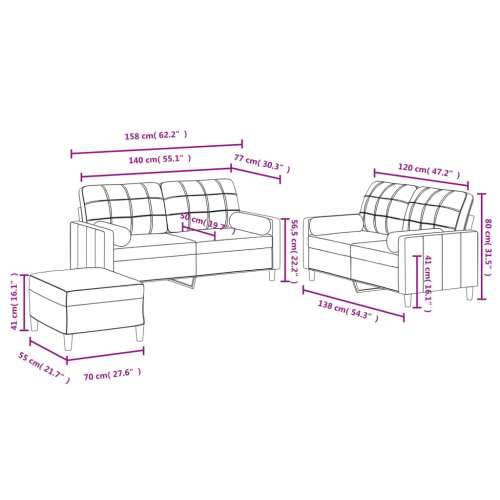 3-dijelni set sofa s jastucima krem od mikrovlakana - Krema s jastucima i tabureom Cijena