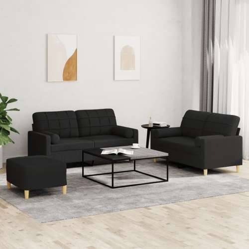 3-dijelni set sofa s jastucima crni od mikrovlakana - Crna s jastucima i tabureom Cijena