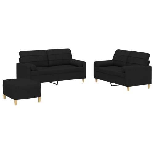 3-dijelni set sofa s jastucima crni od mikrovlakana - Crna s jastucima i tabureom Cijena