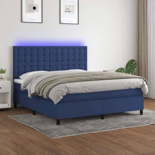 Krevet box spring s madracem LED plavi 180x200 cm od tkanine - Plava 180 x 200 cm gumbi Cijena