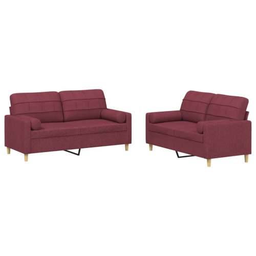 2-dijelni set sofa s jastucima crvena boja vina od tkanine - boja crnog vina s jastučićima Cijena
