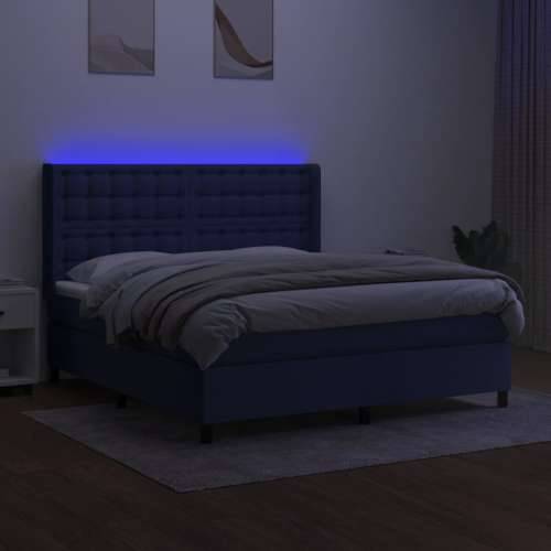 Krevet box spring s madracem LED plavi 180x200 cm od tkanine - Plava 180 x 200 cm gumbi Cijena