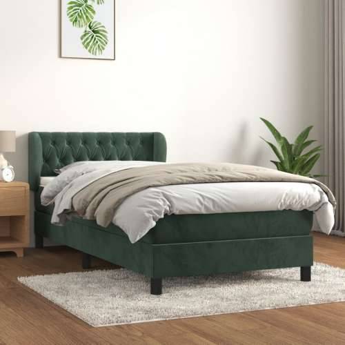 Box spring krevet s madracem tamnozeleni 90x190 cm baršunasti - Tamnozelena 90 x 190 cm Dizajn s gumbima Cijena