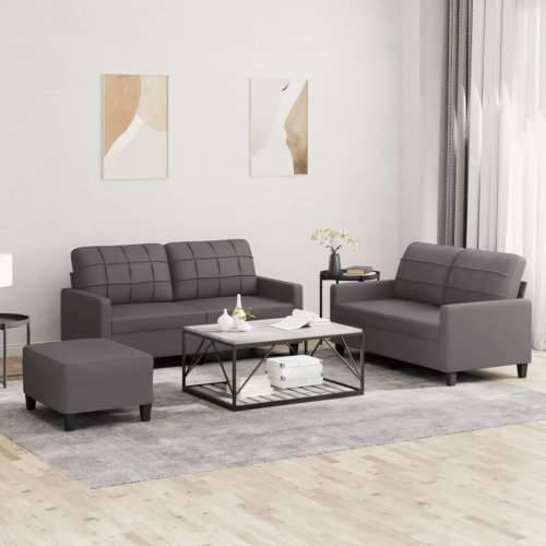 3-dijelni set sofa s jastucima sivi od umjetne kože - Siva s jastučićima i tabureom Cijena