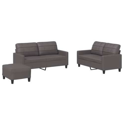 3-dijelni set sofa s jastucima sivi od umjetne kože - Siva s jastučićima i tabureom Cijena
