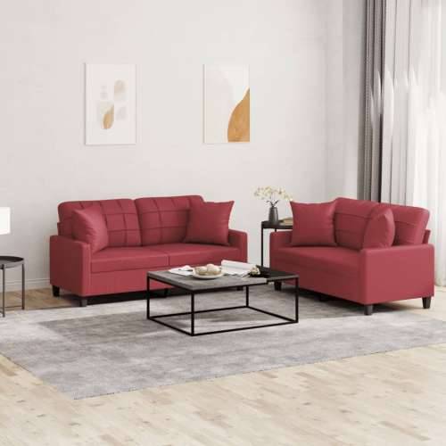 2-dijelni set sofa s jastucima boja vina od umjetne kože - boja crnog vina s jastučićima Cijena