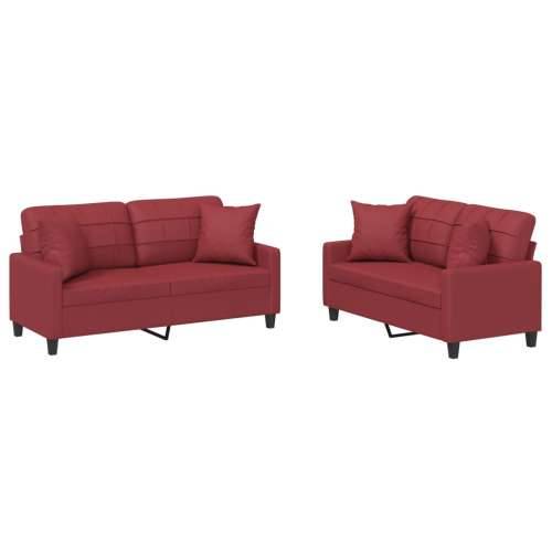 2-dijelni set sofa s jastucima boja vina od umjetne kože - boja crnog vina s jastučićima Cijena