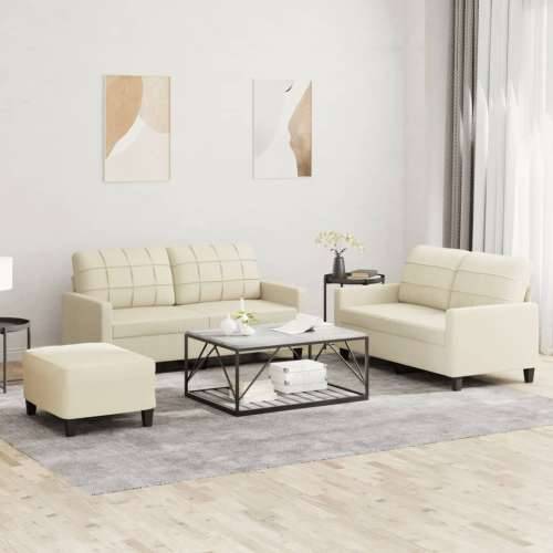 3-dijelni set sofa s jastucima krem od umjetne kože - Krema s jastučićima i tabureom Cijena