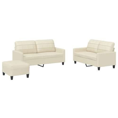 3-dijelni set sofa s jastucima krem od umjetne kože - Krema s jastučićima i tabureom Cijena