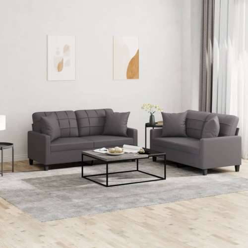 2-dijelni set sofa s jastucima sivi od umjetne kože - Siva s jastučićima Cijena