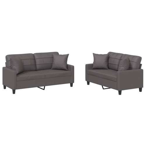 2-dijelni set sofa s jastucima sivi od umjetne kože - Siva s jastučićima Cijena