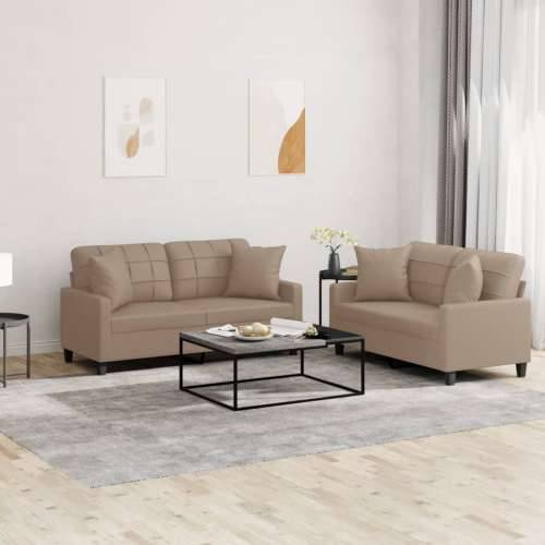 2-dijelni set sofa s jastucima boja cappuccina od umjetne kože - Boja cappuccina s jastučićima Cijena